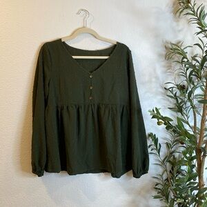 Green Peplum Button Up Blouse Medium